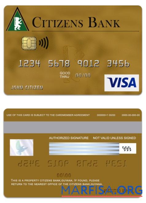 Blank Guyana Citizens Bank visa gold card download for verification